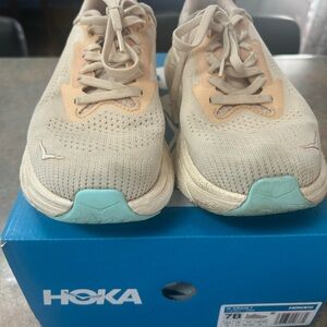 HOKA Lightweight Neutral Sneakers- Beige with Mint Accents